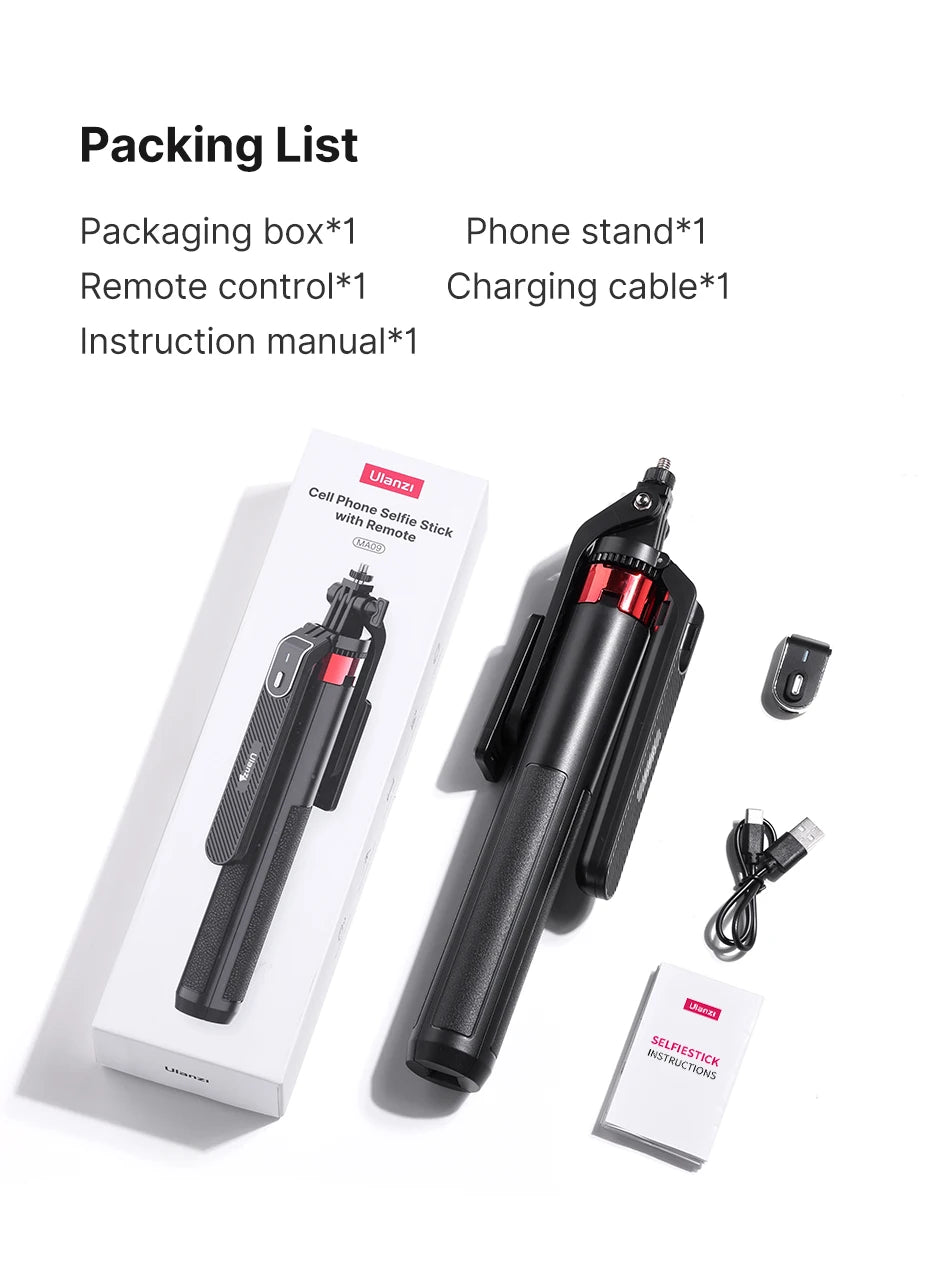 Ulanzi MA09 Smartphone Tripod Bluetooth Selfie Stick Desktop Tripod for iPhone 12 13 14 GoPro Card Camera Live Streaming Video
