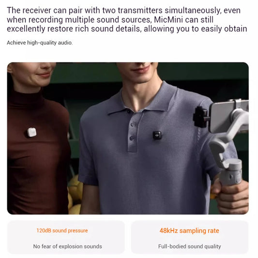 DJI Mic Mini (2TX + 1RX con Estuche de Carga) – 48h de Operación + Cancelación de Ruido Activa