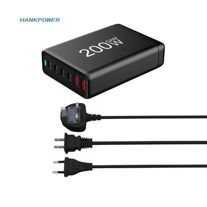 Cargador GaN de Escritorio 200W | Estación de Carga Rápida USB-C con PD & QC3.0 para Laptop, iPhone, Android y más