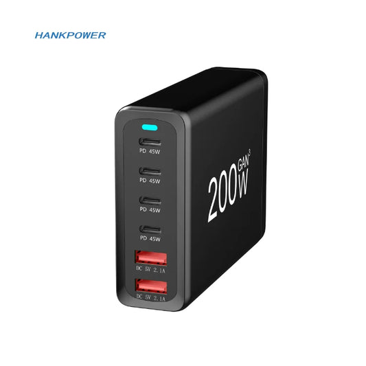 Cargador GaN de Escritorio 200W | Estación de Carga Rápida USB-C con PD & QC3.0 para Laptop, iPhone, Android y más