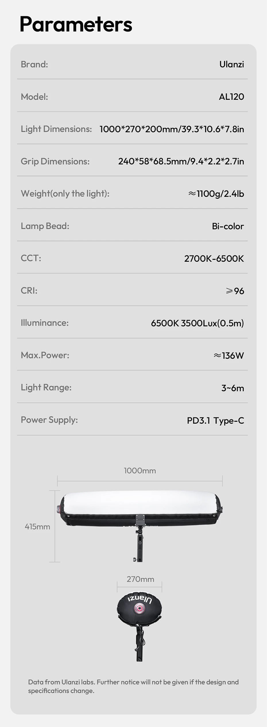Ulanzi AL60/AL120 | Luz LED Inflable Portátil Bi-Color 2700K-6500K con Control por APP y Asa de Transporte