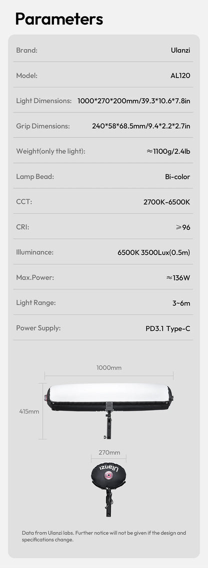 Ulanzi AL60/AL120 | Luz LED Inflable Portátil Bi-Color 2700K-6500K con Control por APP y Asa de Transporte