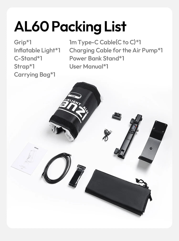 Ulanzi AL60 (60W) / AL120 (120W) | Luz LED Inflable Portátil Bi-Color 2700K-6500K con APP y Montura Multifuncional