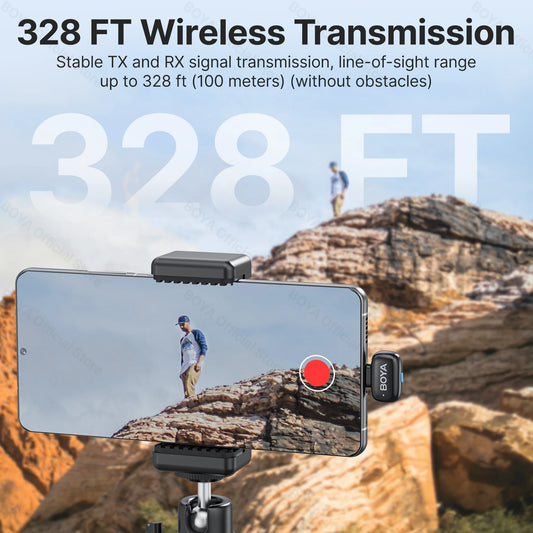BOYA Mini Wireless – Micrófono Lavalier Inalámbrico para iPhone, iPad y Android (100m + Estuche de Carga Opcional)