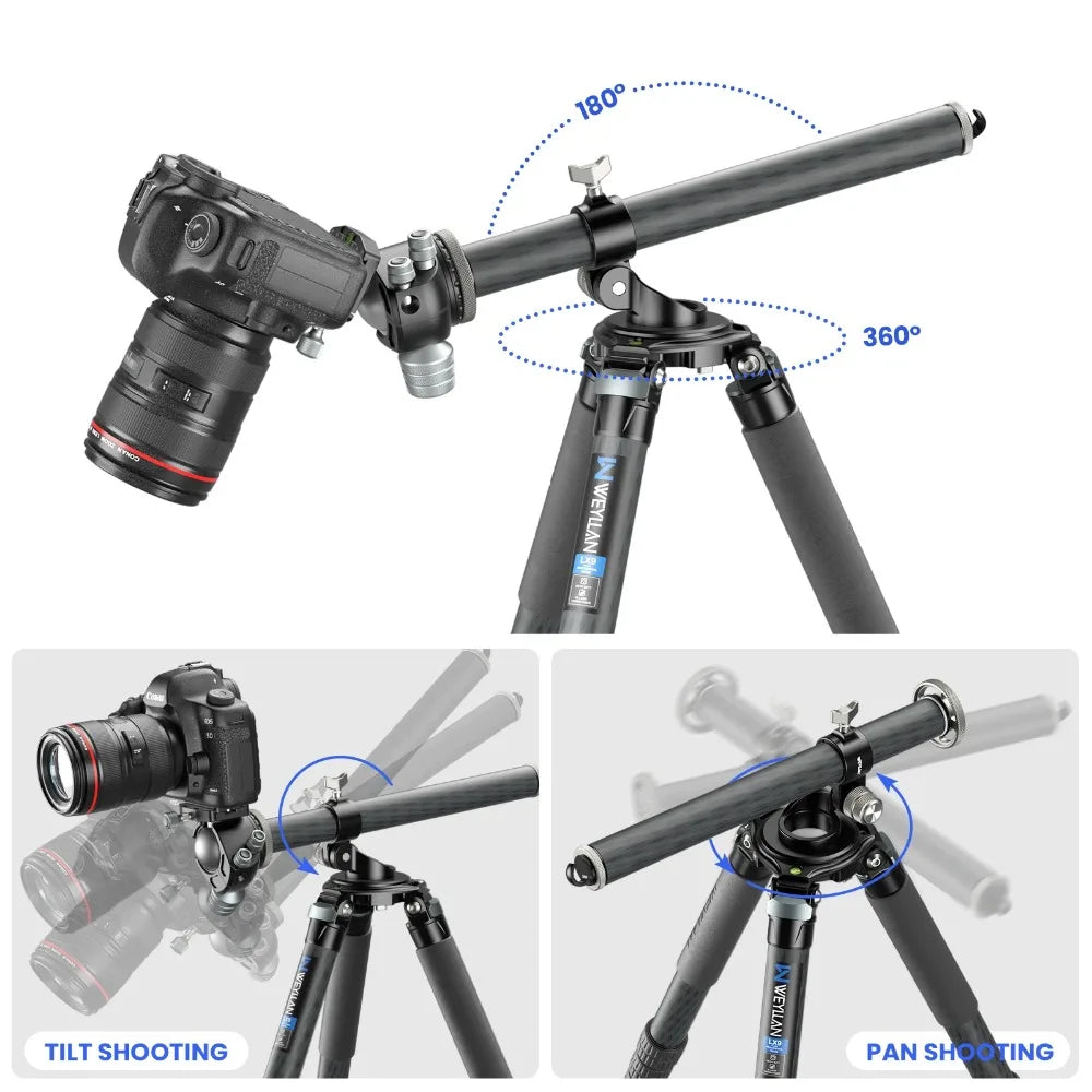 WEYLLAN TZ8 | Brazo Extensor Universal de Trípode en Fibra de Carbono 2 en 1, Columna Central y Brazo Horizontal 40cmWEYLLAN Universal Tripod Extension Arm Carbon Fiber Detachable Extender Horizontal Centre Column for Tripod 40cm Pole Arm Rod