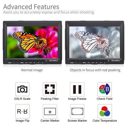 Feelworld FW759 7 Inch IPS 1280x800 Camera Field DSLR Video Monitor with Peaking Focus HD 7" LCD Monitor for BMPCC Canon Sony