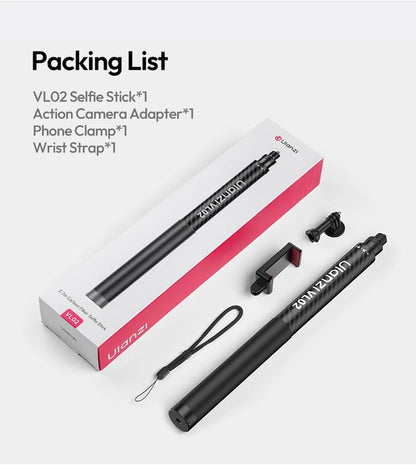 Ulanzi VL02 | Palo Selfie Trípode Extensible 2.7M e Invisible para Smartphones, GoPro e Insta360