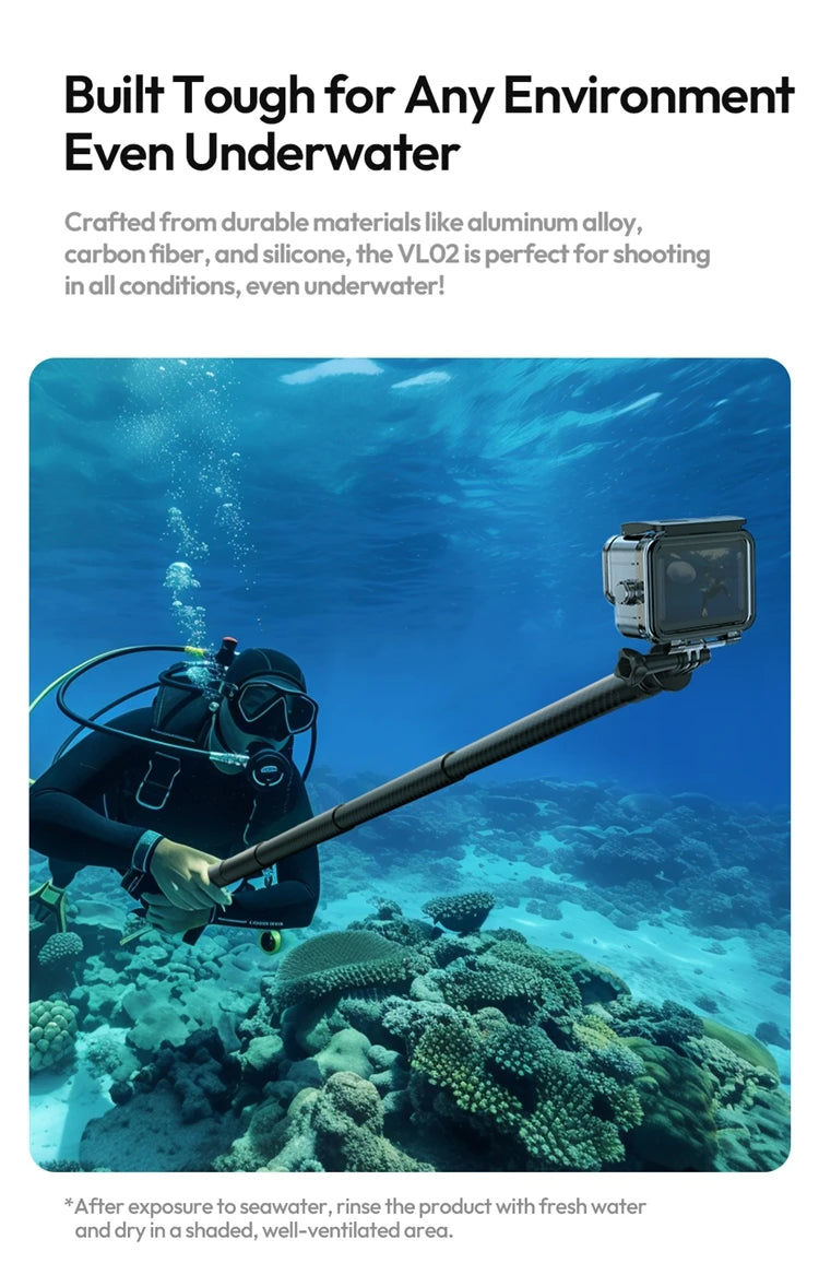 Ulanzi VL02 | Palo Selfie Trípode Extensible 2.7M e Invisible para Smartphones, GoPro e Insta360