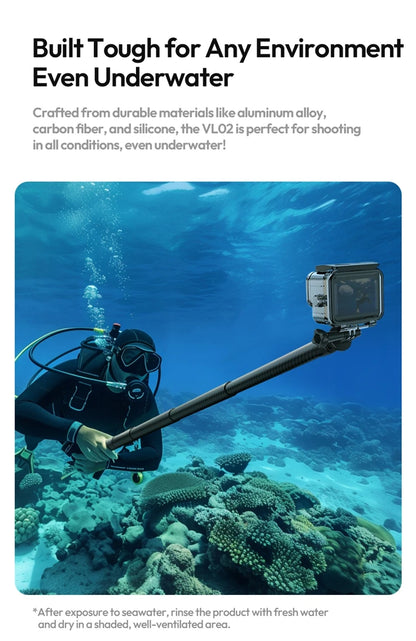 Ulanzi VL02 | Palo Selfie Trípode Extensible 2.7M e Invisible para Smartphones, GoPro e Insta360