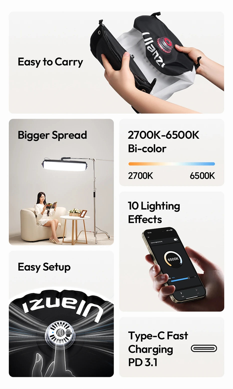 Ulanzi AL60/AL120 | Luz LED Inflable Portátil Bi-Color 2700K-6500K con Control por APP y Asa de Transporte