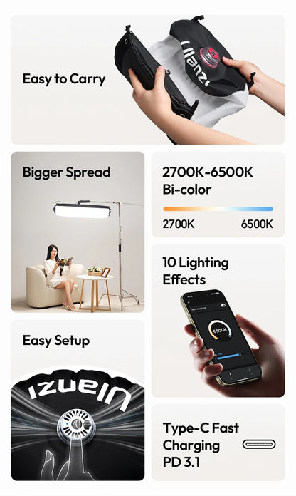 Ulanzi AL60 (60W) / AL120 (120W) | Luz LED Inflable Portátil Bi-Color 2700K-6500K con APP y Montura Multifuncional