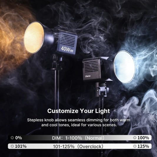Ulanzi L023 40W Pro | Luz de Video COB Bi-Color 2500K-6500K con Montura Mini Bowens y Batería 3400mAh