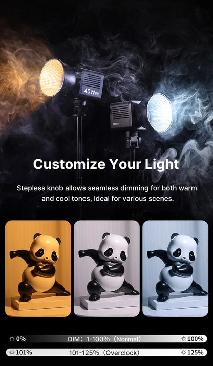 Ulanzi L023 40W Pro | Luz de Video COB Bi-Color 2500K-6500K con Montura Mini Bowens y Batería 3400mAh