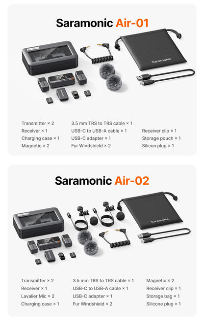 Saramonic Air Wireless Lavalier Microphone Noise Cancelling Lapel Mic for iPhone 15/16 Android Smartphone Camera Vlog Youtube