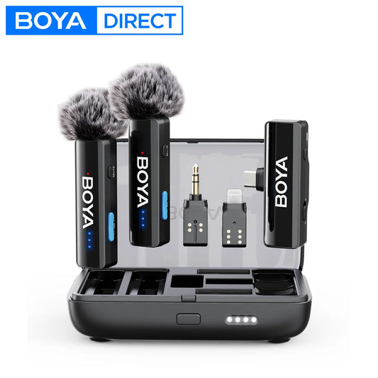 BOYA BOYALINK 2 – Micrófono Lavalier Inalámbrico (300m, 24bit, con Estuche de Carga) para iPhone, Android y Cámaras DSLR