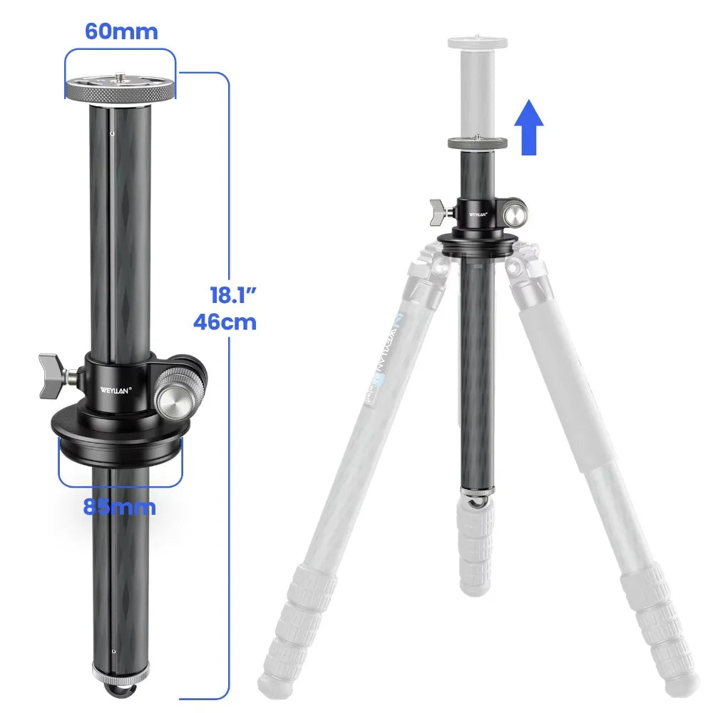 WEYLLAN TZ8 | Brazo Extensor Universal de Trípode en Fibra de Carbono 2 en 1, Columna Central y Brazo Horizontal 40cmWEYLLAN Universal Tripod Extension Arm Carbon Fiber Detachable Extender Horizontal Centre Column for Tripod 40cm Pole Arm Rod