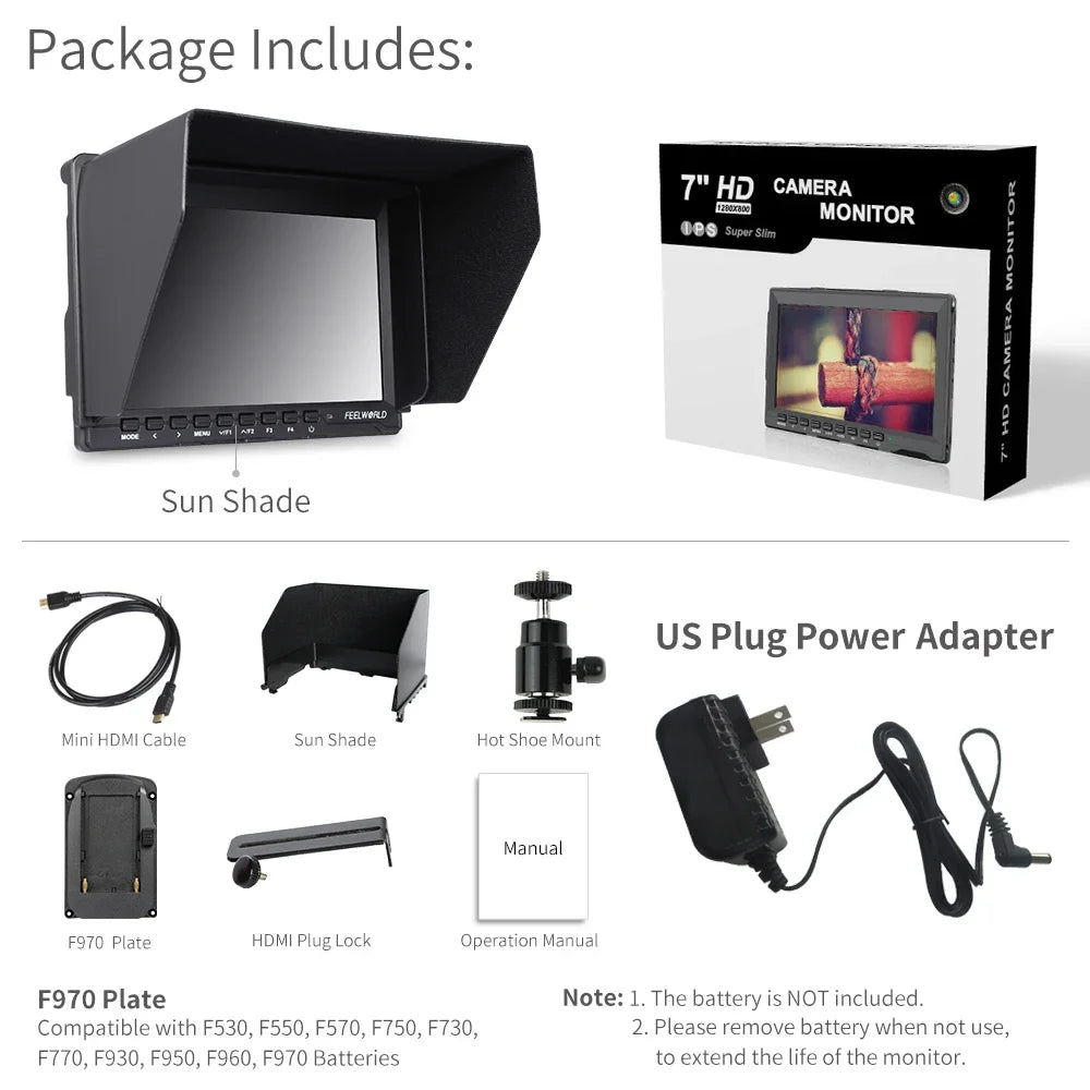 Feelworld FW759 7 Inch IPS 1280x800 Camera Field DSLR Video Monitor with Peaking Focus HD 7" LCD Monitor for BMPCC Canon Sony