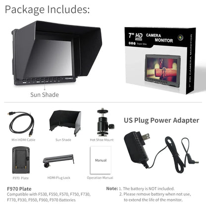 Feelworld FW759 7 Inch IPS 1280x800 Camera Field DSLR Video Monitor with Peaking Focus HD 7" LCD Monitor for BMPCC Canon Sony