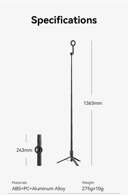 Ulanzi MG-003 Pro | Palo Selfie Trípode Magnético Extensible 1.36 m con Control Remoto Bluetooth para iPhone y Smartphones