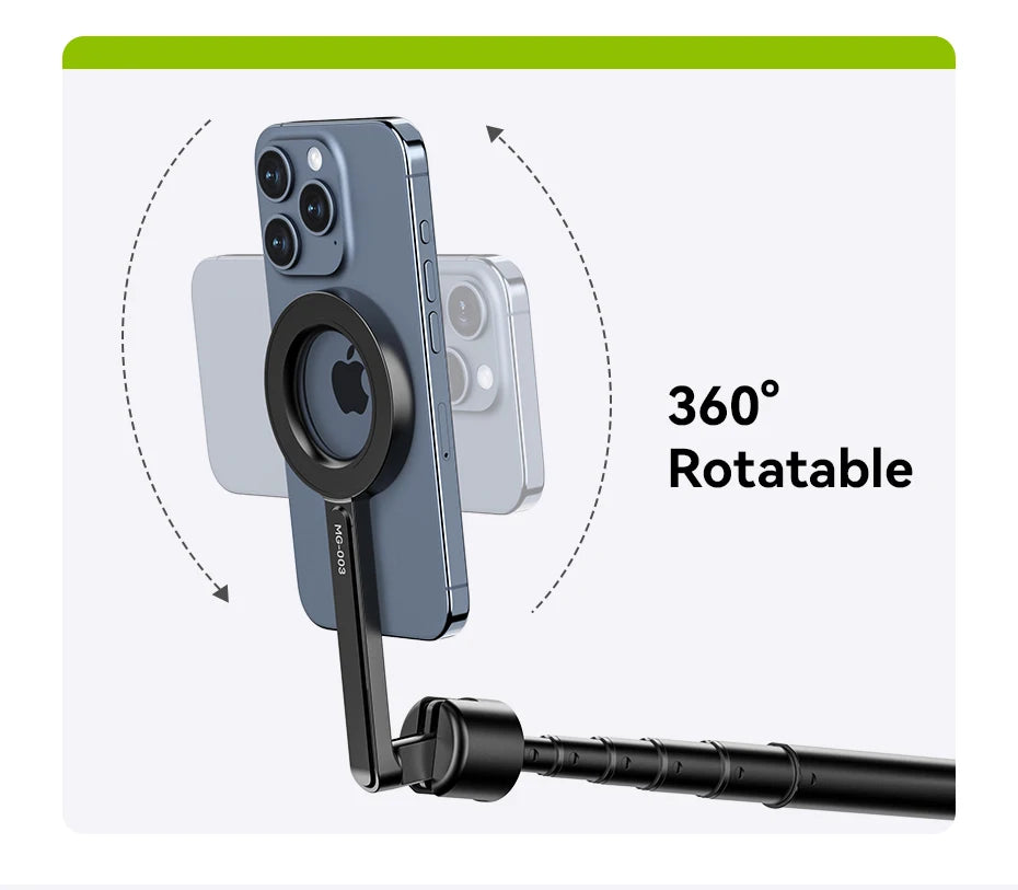 Ulanzi MG-003 Pro | Palo Selfie Trípode Magnético Extensible 1.36 m con Control Remoto Bluetooth para iPhone y Smartphones