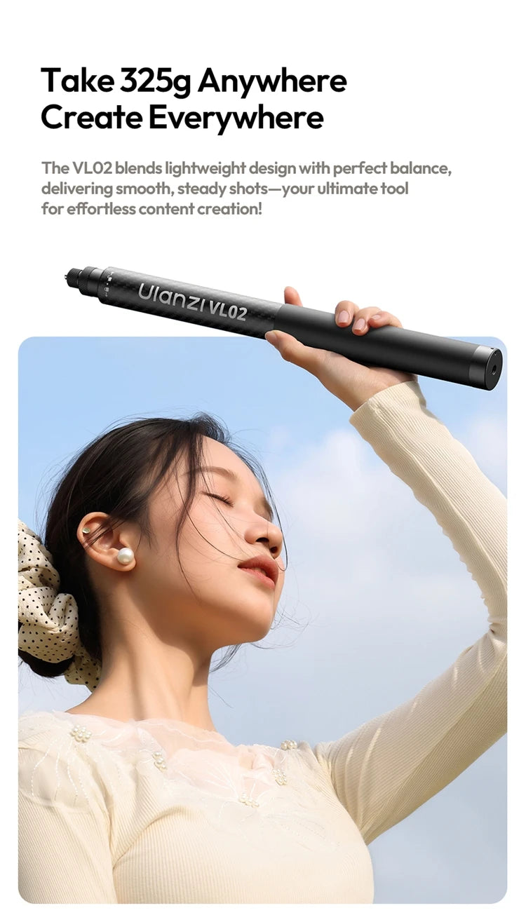 Ulanzi VL02 | Palo Selfie Trípode Extensible 2.7M e Invisible para Smartphones, GoPro e Insta360