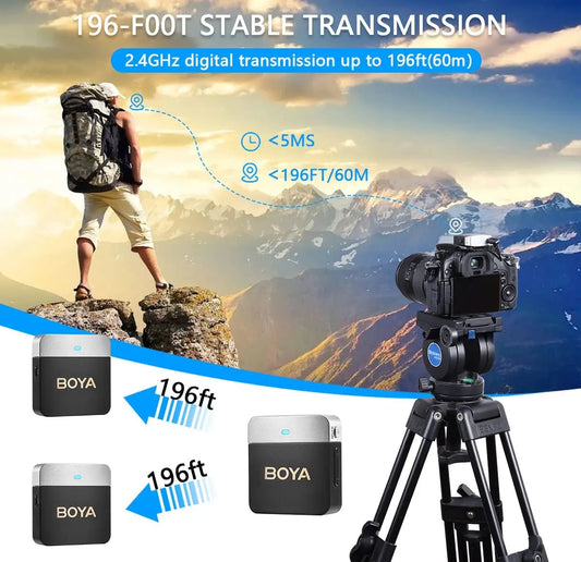 BOYA BY-M1V – Micrófono Lavalier Inalámbrico para iPhone, Android, PC y Cámaras (60m + Cancelación de Ruido)
