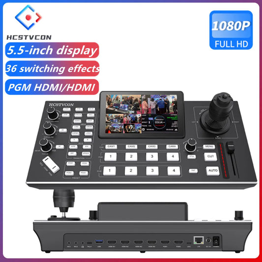 2 in 1 HDMI Video Switcher 4 Channel 5.5 Inch Full HD Screen Mixer Switcher Camera Control Keyboard for Broadcast Live Stream