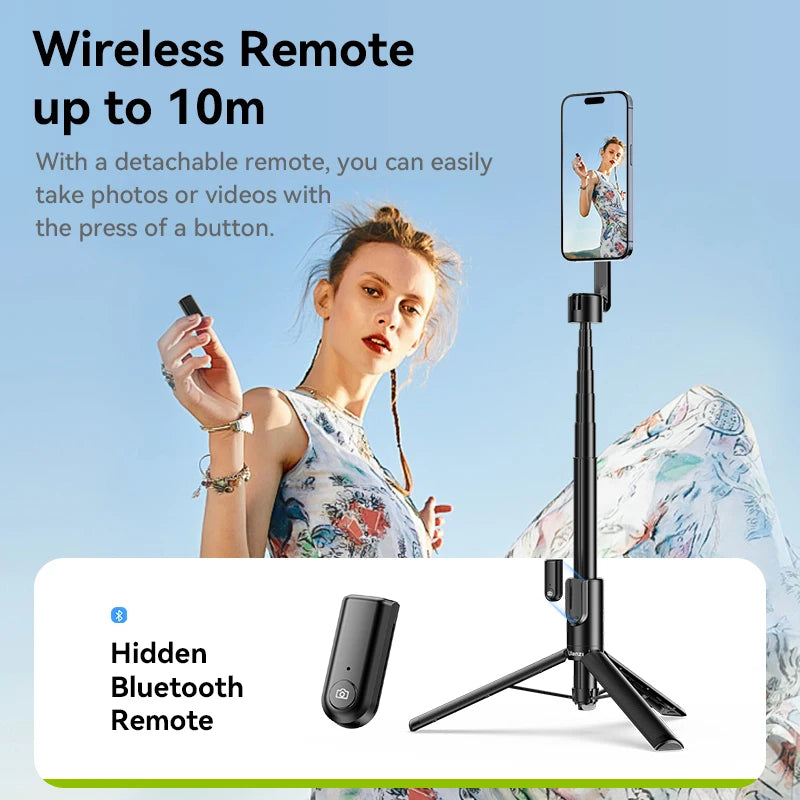 Ulanzi MG-003 Pro | Palo Selfie Trípode Magnético Extensible 1.36 m con Control Remoto Bluetooth para iPhone y Smartphones