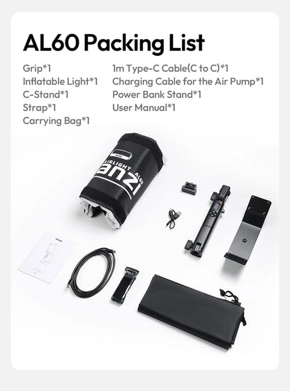 Ulanzi AL60/AL120 | Luz LED Inflable Portátil Bi-Color 2700K-6500K con Control por APP y Asa de Transporte