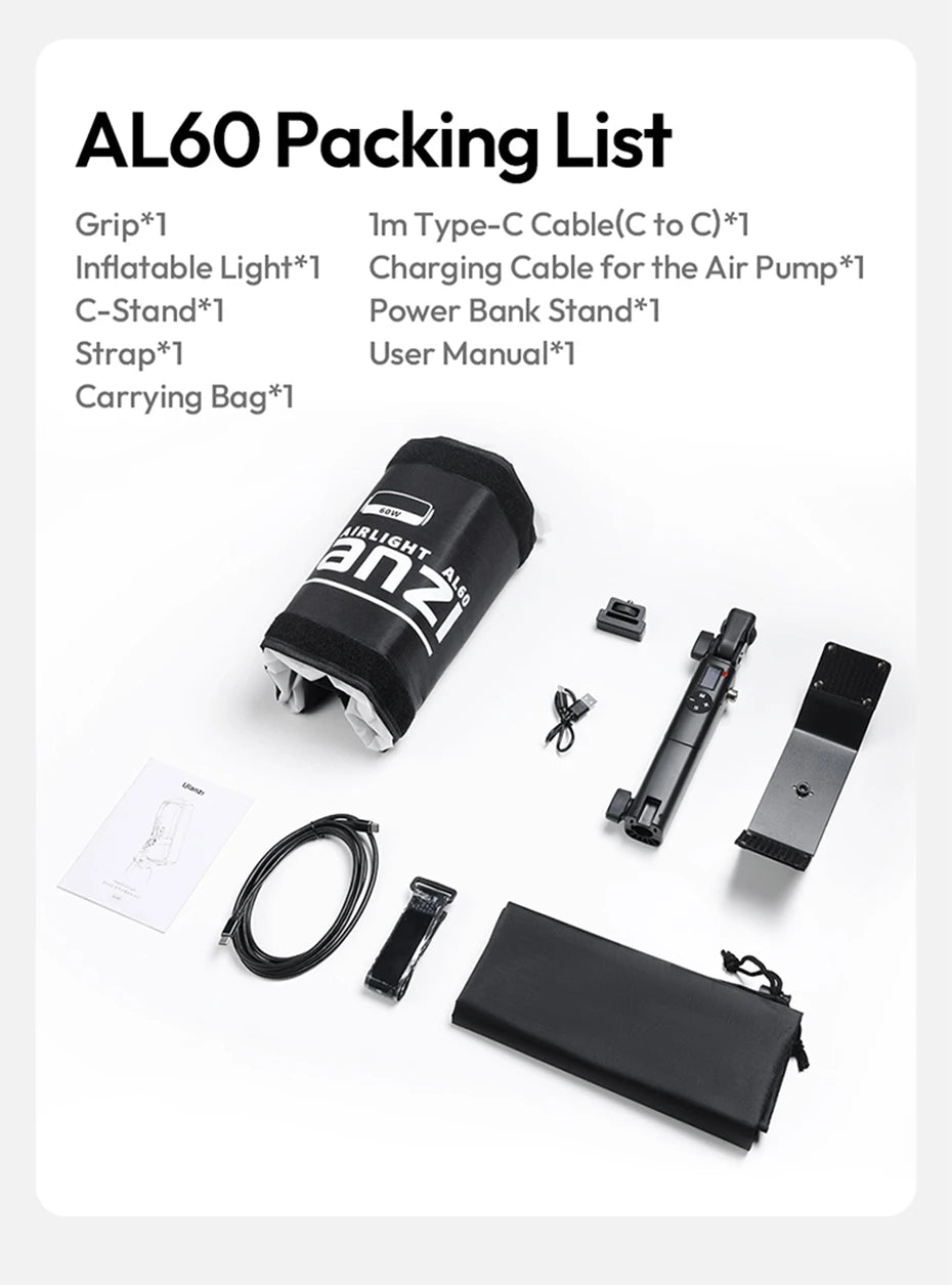 Ulanzi AL60 (60W) / AL120 (120W) | Luz LED Inflable Portátil Bi-Color 2700K-6500K con APP y Montura Multifuncional