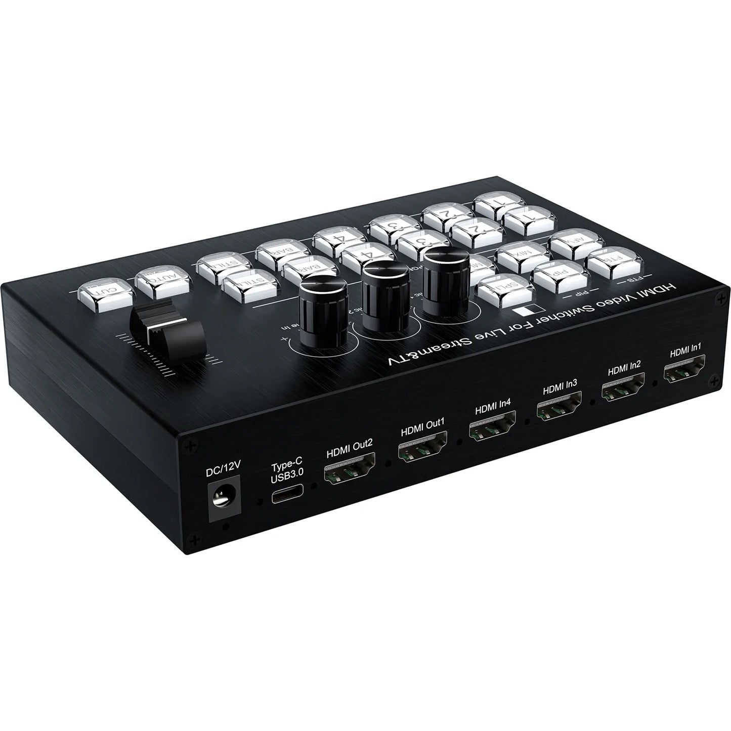 Mezclador de Video HDMI 4 Canales | Switcher Profesional 1080p60 con Captura USB-C y Audio para Streaming en Vivo