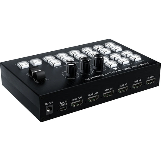 Mezclador de Video HDMI 4 Canales | Switcher Profesional 1080p60 con Captura USB-C y Audio para Streaming en Vivo