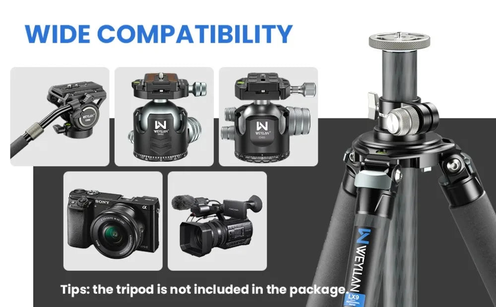 WEYLLAN TZ8 | Brazo Extensor Universal de Trípode en Fibra de Carbono 2 en 1, Columna Central y Brazo Horizontal 40cmWEYLLAN Universal Tripod Extension Arm Carbon Fiber Detachable Extender Horizontal Centre Column for Tripod 40cm Pole Arm Rod
