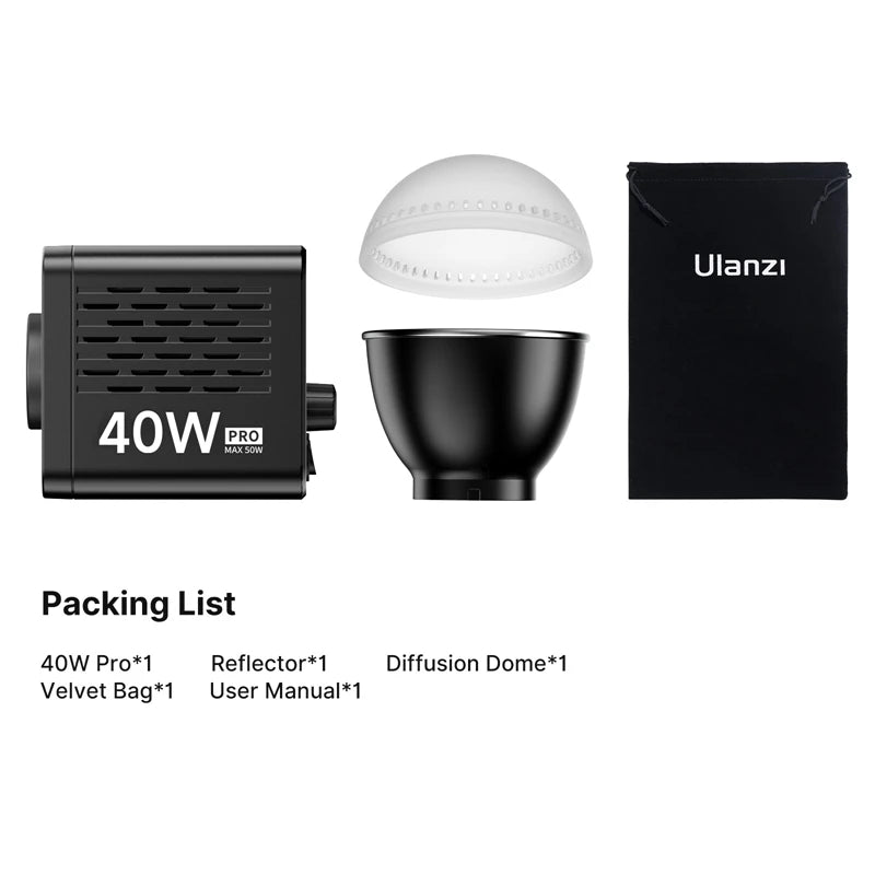 Ulanzi L023 40W Pro | Luz de Video COB Bi-Color 2500K-6500K con Montura Mini Bowens y Batería 3400mAh