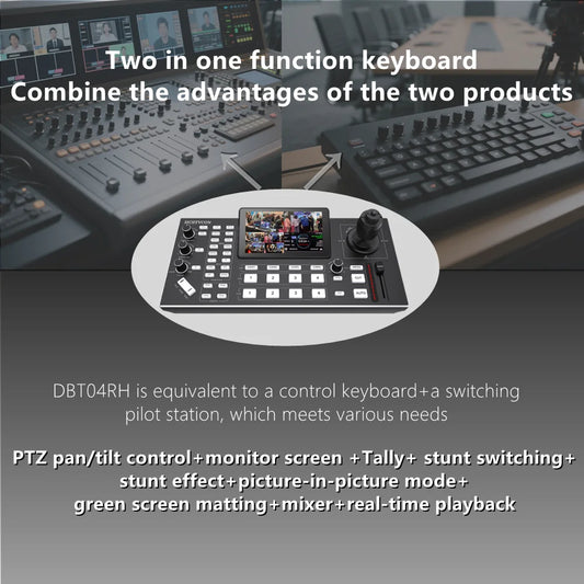 2 in 1 HDMI Video Switcher 4 Channel 5.5 Inch Full HD Screen Mixer Switcher Camera Control Keyboard for Broadcast Live Stream
