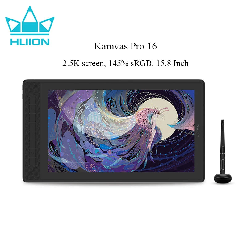 Huion Kamvas Pro 16 (2.5K) | Tableta Gráfica con Pantalla QHD 15.6”, 145% sRGB QLED y Lápiz PenTech 3.0