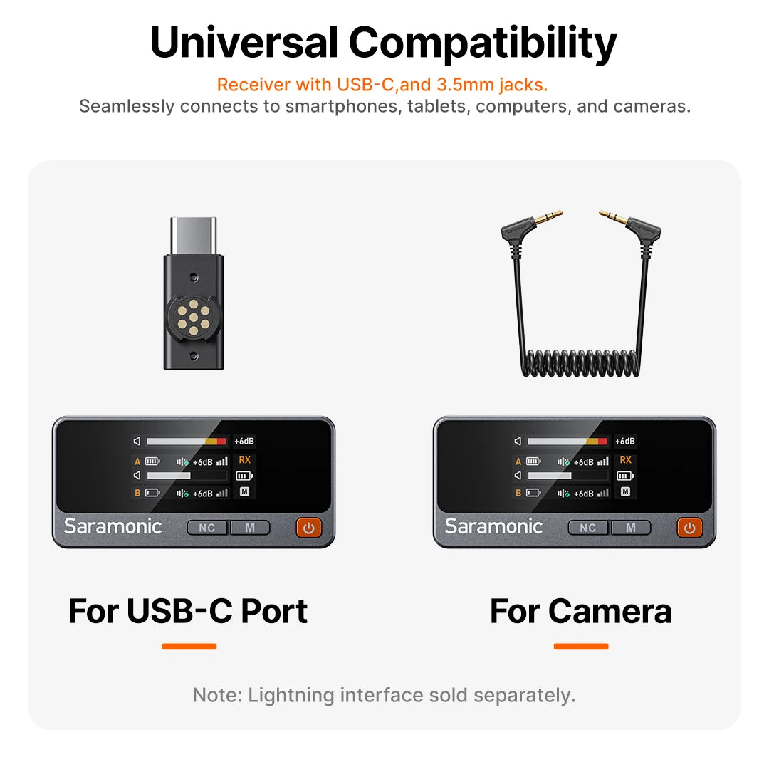 Saramonic Air Wireless Lavalier Microphone Noise Cancelling Lapel Mic for iPhone 15/16 Android Smartphone Camera Vlog Youtube