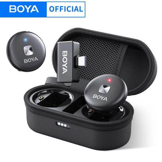 BOYA Omic D/U – Micrófono Lavalier Inalámbrico para iPhone (Lightning) y Android/USB-C (50m + Estuche de Carga)