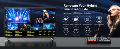 WL100 4k Video Switcher for Live Streaming Equipment Card Mixer Equipments Photo Studio Camera Video Production 4 HDMI-compatibe