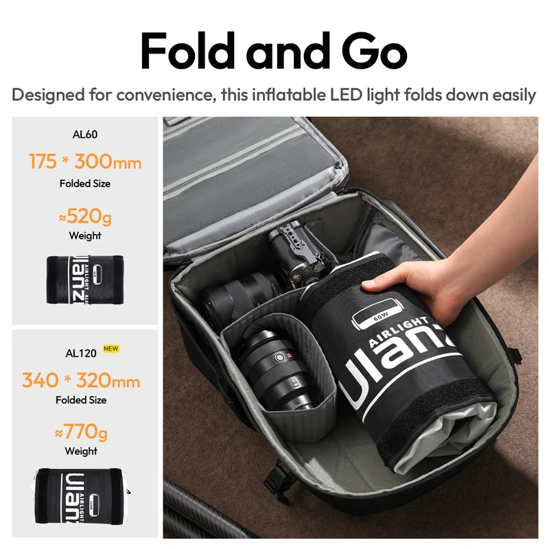 Ulanzi AL60/AL120 | Luz LED Inflable Portátil Bi-Color 2700K-6500K con Control por APP y Asa de Transporte