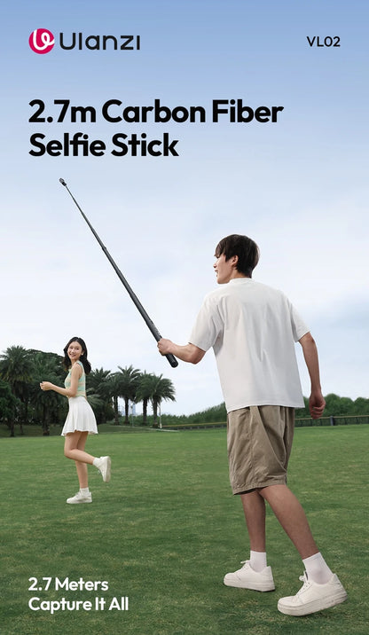 Ulanzi VL02 | Palo Selfie Trípode Extensible 2.7M e Invisible para Smartphones, GoPro e Insta360