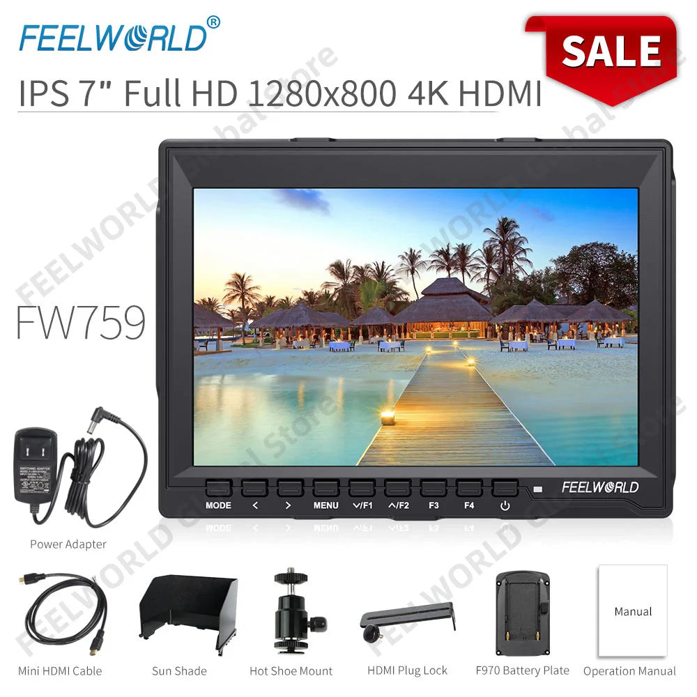 7 Inch Field Monitor HDMI Camera DSLR LCD IPS HD 1280x800 Video Assist External for Nikon Sony Canon Camera Gimbal FW759