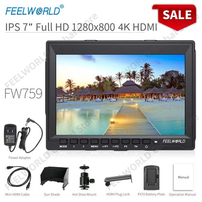 7 Inch Field Monitor HDMI Camera DSLR LCD IPS HD 1280x800 Video Assist External for Nikon Sony Canon Camera Gimbal FW759