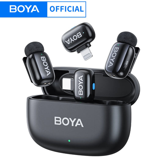 BOYA Mini Wireless – Micrófono Lavalier Inalámbrico para iPhone, iPad y Android (100m + Estuche de Carga Opcional)