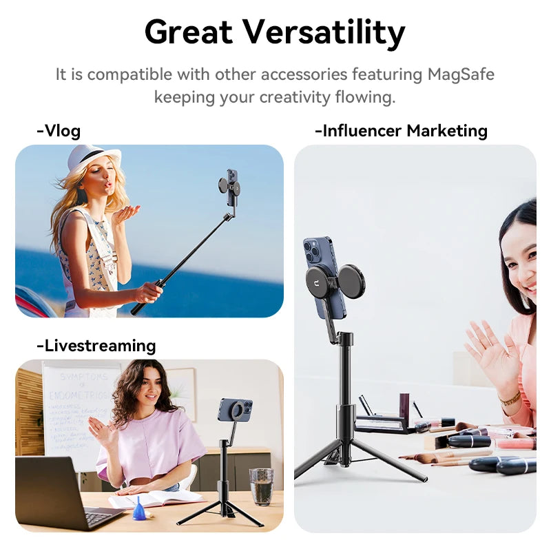 Ulanzi MG-003 Pro | Palo Selfie Trípode Magnético Extensible 1.36 m con Control Remoto Bluetooth para iPhone y Smartphones